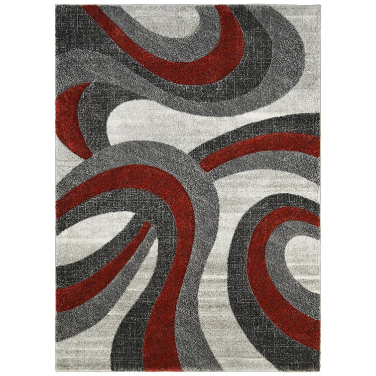 Orren Ellis Braedawn Abstract Gray/Red Area Rug Wayfair